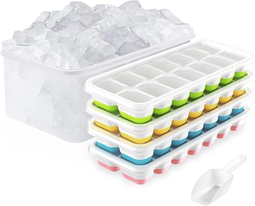 Silikon Eiswürfelform Set - 4 Stück Wiederverwendbare Formen mit Deckel und Aufbewahrungsbox, Stapelbare Quadratische Eiswürfelschalen für Gefrierschrank Silikon Eiswürfelform Set - 4 Stück Wiederverwendbare Formen mit Deckel und Aufbewahrungsbox, Stapelbare Quadratische Eiswürfelschalen für Gefrierschrank von Generisch