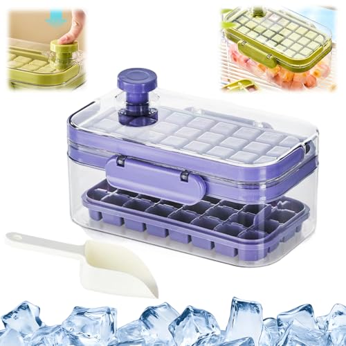 Silikon Eiswürfelform mit Druckfunktion,Mini Quadratische Eiswürfelform Eiswürfelform mit Deckel für Tee Kaffee,Garten-Party und Camping (Violett, 2 Schichten) von Generisch