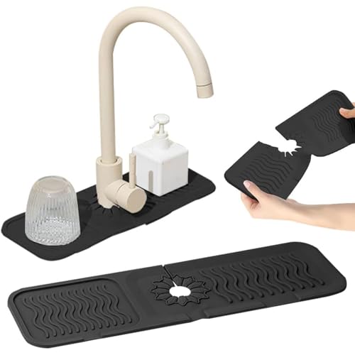 Silikon-Wasserhahnmatte, Spritzschutz für Küchenspüle, 45 cm, schwarz, saugfähig, zum Schutz der Arbeitsplatte vor Wasserschäden, 2 Stück Silikon-Wasserhahnmatte, Spritzschutz für Küchenspüle, 45 cm, schwarz, saugfähig, zum Schutz der Arbeitsplatte vor Wasserschäden, 2 Stück von Generisch
