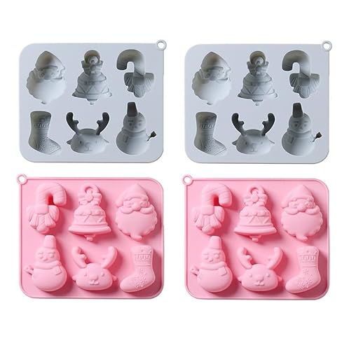 SilikonForm 4Pcs Weihnachtsmuster Silikon Backen Schokoladenkuchen Keks Pudding FormBlau Rosa von Generisch