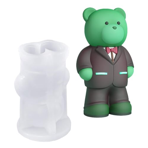 Silikonform für , Bräutigam, Bärenform, Cartoon-Bär-Seifenform, wiederverwendbare Kerzenherstellungszubehör für Kunstharz, Hochzeitsbär-Kerzenform, Bärenkerzenform für Wachs, Kerzenherstellung von Generisch