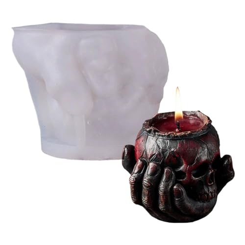 Silikonform für Halloween-Totenkopf-Kerzen, Gothic-Skelett, Handwachs-Form für gruselige Bastelarbeiten, Kerzen, Harzdekoration von Generisch