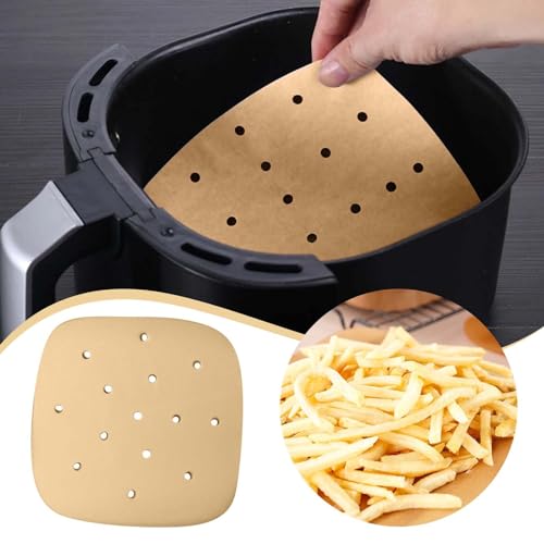 Silikonform für Heißluftfritteuse Zubehör Air Fryer Pergamentpapier Zeiger 100 Stück 6,5 9 antihaftbeschichtetes quadratisches Pergamentpapier für Air Fryer kompatibel Zubehör Für (Khaki, One Size) von Generisch