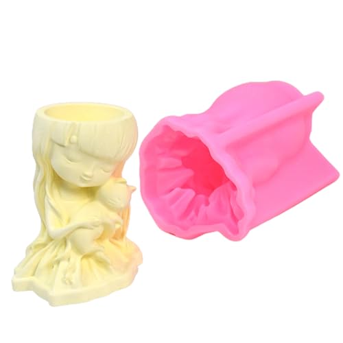 Silikonpflanzerform - Sukkulente Vase -Form, Harzblume | Creative Girl Cat 3D, Gipsbehälter für Kerzenhandwerksstift -Seifenhalter Art Casting Projects Ornamente Dekorationen von Generisch