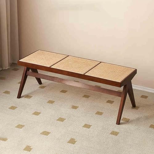 Sitzbank aus massiver Eiche mit Rattan-Sitz, modernes Weiden-Design für Eingangsbereich, Wohnzimmer, Flur, Schlafzimmer, Badezimmer von Generisch
