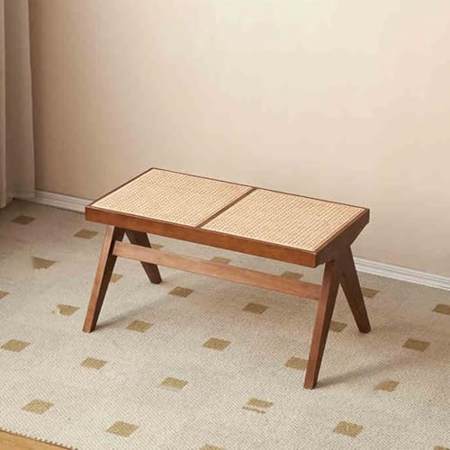 Sitzbank aus massiver Eiche mit Rattan-Sitz, modernes Weiden-Design für Eingangsbereich, Wohnzimmer, Flur, Schlafzimmer, Badezimmer von Generisch