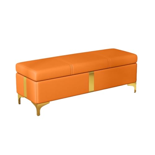Sitzbank mit Stauraum, Leder, stilvoller Beistellhocker für Schlafzimmer, Wohnzimmer und Eingangsbereich, Spielzeugaufbewahrung und Fenstersitz, lange Sofa-Bank (100 x 40 x 45 cm), Orange von Generisch