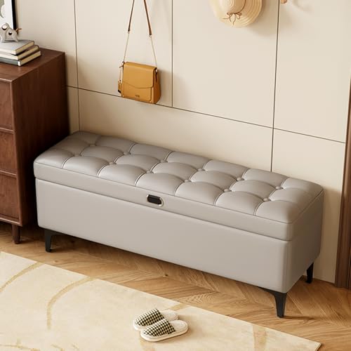 Sitzbank mit Stauraum, Ottomane, mit Sicherheitsscharnier, Kunstleder, gepolsterte Eingangsbank für Schlafzimmer und Wohnzimmer, unterstützt bis zu 299.4 kg von Generisch