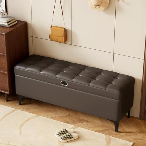 Sitzbank mit Stauraum, Ottomane, mit Sicherheitsscharnier, Kunstleder, gepolsterte Eingangsbank für Schlafzimmer und Wohnzimmer, unterstützt bis zu 299.4 kg Sitzbank mit Stauraum, Ottomane, mit Sicherheitsscharnier, Kunstleder, gepolsterte Eingangsbank für Schlafzimmer und Wohnzimmer, unterstützt bis zu 299.4 kg von Generisch