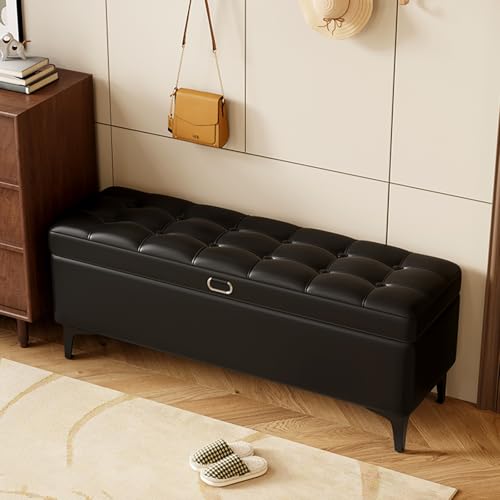 Sitzbank mit Stauraum, Ottomane mit Sicherheitsscharnier, Kunstleder, gepolsterter Eingangssitz für Schlafzimmer und Wohnzimmer, unterstützt bis zu 299.4 kg Sitzbank mit Stauraum, Ottomane mit Sicherheitsscharnier, Kunstleder, gepolsterter Eingangssitz für Schlafzimmer und Wohnzimmer, unterstützt bis zu 299.4 kg von Generisch