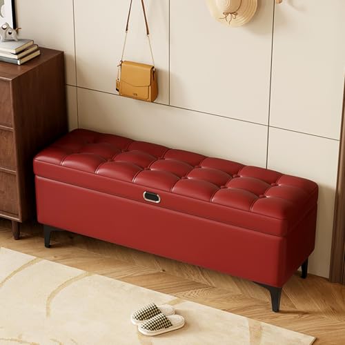 Sitzbank mit Stauraum, Ottomane mit Sicherheitsscharnier, Kunstleder, gepolsterter Eingangssitz für Schlafzimmer und Wohnzimmer, unterstützt bis zu 299.4 kg Sitzbank mit Stauraum, Ottomane mit Sicherheitsscharnier, Kunstleder, gepolsterter Eingangssitz für Schlafzimmer und Wohnzimmer, unterstützt bis zu 299.4 kg von Generisch