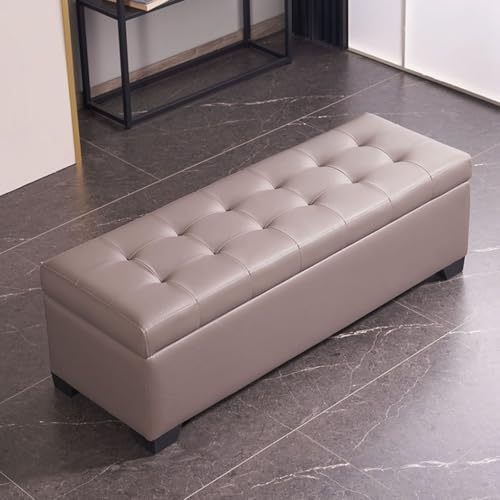 Sitzbank mit Stauraum, PU-Leder, gepolsterter Eingangssitz mit Sicherheitsbeschlägen, Fußstütze für Wohnzimmer & Schlafzimmer, Khaki Grau, 100 cm - Stilvoll & Funktional von Generisch