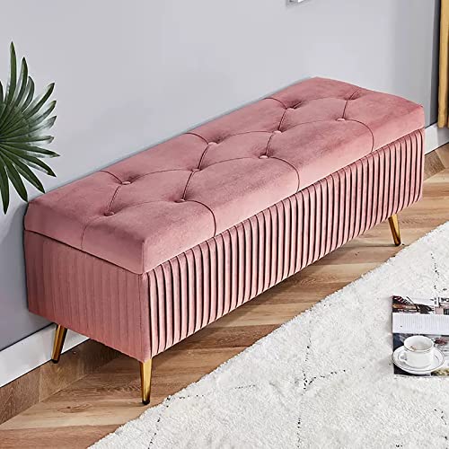 Sitzbank mit Stauraum, mit goldfarbenen Metallbeinen, moderne Fußstütze aus Samt mit Knopfleiste, für Schlafzimmer oder Eingangsbereich Sitzbank mit Stauraum, mit goldfarbenen Metallbeinen, moderne Fußstütze aus Samt mit Knopfleiste, für Schlafzimmer oder Eingangsbereich von Generisch
