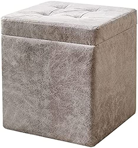 Sitzhocker mit Stauraum, quadratisch, gepolstert, Fußstütze, kompakter Würfelhocker für Schlafzimmer, platzsparend, 30 x 30 x 35 cm, robuste Aufbewahrungsbank, Grau von Generisch