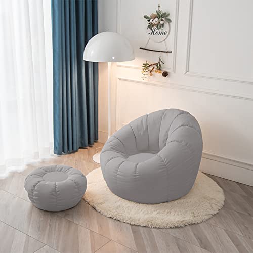 Sitzsack-/Stuhlbezug für faule Sofas + Fußhocker-Bezug, Blütenblattförmiger Sitzsack-Bezug (ohne Bohnen), Stofftieraufbewahrung oder Memory-Schaum-Liege, Sitzsack-Bezug, grau, M von Generisch