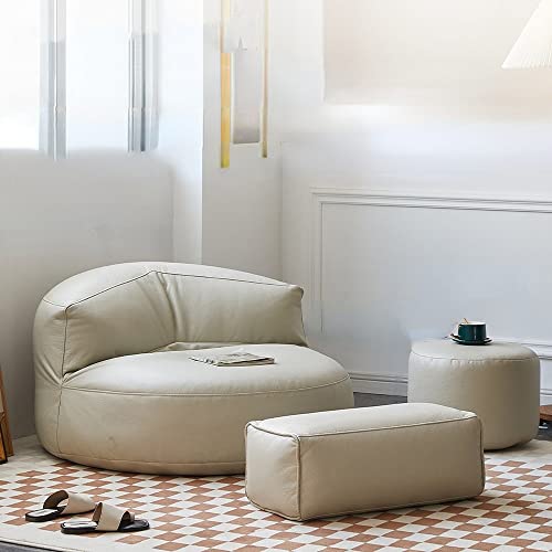 Sitzsack-Set aus Kunstleder, bequem, milchig weiß, Eck- und Fußhocker für Schlafzimmer, Wohnzimmer und Garten, rahmenlose Boden-Sitzmöbel von Generisch