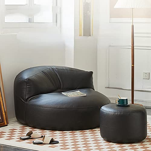 Sitzsack-Set aus Kunstleder, bequem für Wohnzimmer, Schlafzimmer & Garten, vielseitiger Bodensitz, stilvolle rahmenlose Möbel (Schwarz, Größe) von Generisch