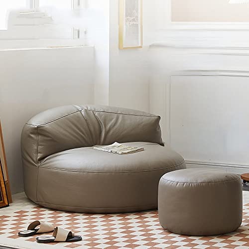 Sitzsack-Set aus Kunstleder, bequemes Sitzsack-Sofa & Fußhocker für Wohnzimmer, Schlafzimmer, Garten – rahmenloser Bodensitz (grau) – gemütliche Ecke für Entspannung von Generisch