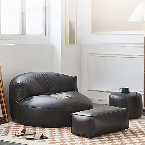 Sitzsack-Set aus schwarzem Kunstleder – bequemes Bodensofa & gefüllt für Wohnzimmer, Schlafzimmer & Garten – stilvolle rahmenlose Möbel, perfekter Fußhocker von Generisch