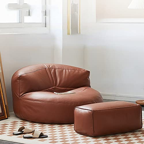 Sitzsack-Stuhl-Set aus Kunstleder, bequemes Sofa und Ottomane für Wohnzimmer, Schlafzimmer, Garten, Eckpouf und Fußhocker, rahmenloser Bodensitz (Braun / Rot) von Generisch