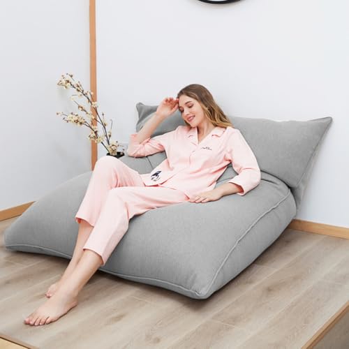 Sitzsack-Stuhlbezug, luxuriöser Sofabezug für Wohnzimmer, Schlafzimmer und Garten, Füllung nicht im Lieferumfang enthalten, Hellgrau von Generisch