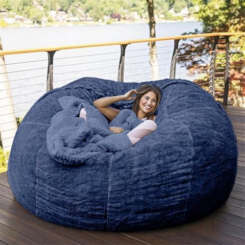Sitzsack-Stuhlbezug, weicher flauschiger PV-Samt, waschbar, großes rundes Design, ideal für Wohn- und Schlafzimmermöbel, Dunkelgrau, ohne Füllstoff von Generisch