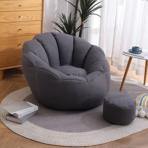 Sitzsack-Stuhlbezug mit Fußhocker, Blütenblatt-Design, faule Sofa, Sitzsack-Stuhlbezug (keine Bohnen), Gelb von Generisch