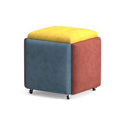 Sitzwürfel Ottomane mit Rollen, stapelbarer Nesting Fußhocker für Wohnzimmer und Schlafzimmer, kreativer Sofasessel, beweglicher Ankleidehocker von Generisch