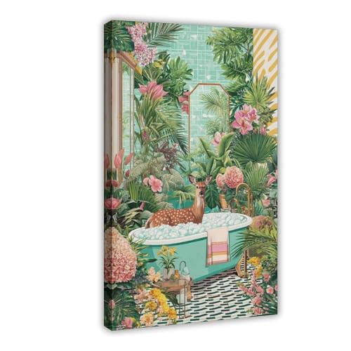 Skurrile Hirsch-Badewannen-Poster, Schlafzimmer, Dekoration, Landschaft, Büro, Raumdekoration, Geschenk, 40 x 60 cm von Generisch