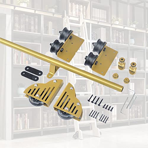 Sliding Hardware Rolling Library Track Kit, Rustikales goldenes mobiles Leiterschienensystem für Zuhause, Innenbereich, Dachboden von Generisch
