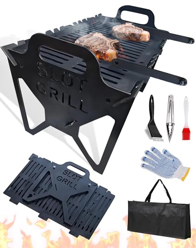 Slot Grill – Zusammenklappbarer Grill für einfache Lagerung, Stahl, Klappgrill, Holzkohlegrill, klein, für Partys, Reisen, Camping von Generisch