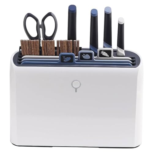 Smart Cutting Schneidebrett & Messer Set, UV 70 ℃ Trockenhalter Organizer Werkzeuge, 3 farbkodierte Bretter & 4 Messer & 10 Paar Essstäbchen & 1 Schere Küche Esszimmer von Generisch
