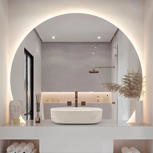 Smart Halbmond-Badezimmerspiegel, Antibeschlag-Dreifarbig, dimmbar, Kosmetikspiegel (71,1 cm, 81,3 cm, 91,4 cm) mit Touch-Schalter, elegantes Halbkreis-Design für moderne Dekoration von Generisch