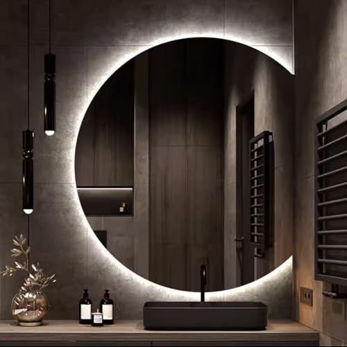 Smart LED-Badezimmerspiegel – Modernes rahmenloses halbrundes Design, HD dimmbar mit 3 Farben, explosionssicher, Memory-Funktion, vielseitige Aufhängemöglichkeiten von Generisch