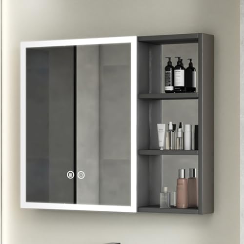 Smart LED-Medizinschrankspiegel mit Anti-Beschlag-Badezimmerspiegel mit Ablagefach und Kosmetikregal, modernes graues Design (80 x 12 x 6) – perfekt für nized Spaces von Generisch