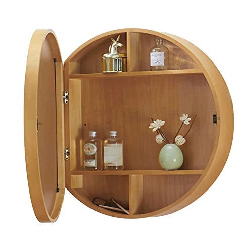 Smart Massivholz LED Beleuchteter Spiegel - Runder Badezimmerschrank mit Wandmontage, Medizinschranklösung Smart Massivholz LED Beleuchteter Spiegel - Runder Badezimmerschrank mit Wandmontage, Medizinschranklösung von Generisch