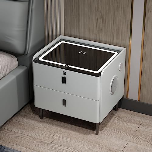 Smart Nachttisch mit Ladestation, Kabellose LED-Lichter, Fingerabdruck-Schloss, Bluetooth-Lautsprecher, moderner Beistelltisch mit 2 Aufbewahrungsschubladen für Schlafzimmer & Wohnzimmer Smart Nachttisch mit Ladestation, Kabellose LED-Lichter, Fingerabdruck-Schloss, Bluetooth-Lautsprecher, moderner Beistelltisch mit 2 Aufbewahrungsschubladen für Schlafzimmer & Wohnzimmer von Generisch