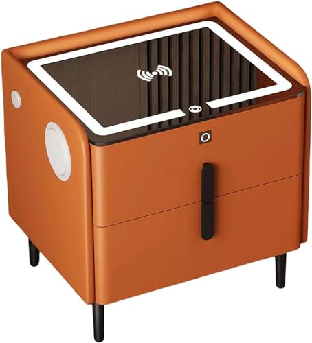 Smart Nachttisch mit kabelloser USB-Aufladung, Fingerabdruck-Schloss, moderner Nachttisch, Grau (50 x 40 x 50 cm) & Orange (40 x 40 x 50 cm) – stilvoll und sicher für Schlafzimmer von Generisch