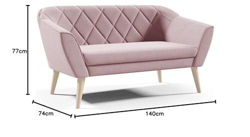 Sofa 2 Sitzer Grau Beige Rosa Samt Velour ohne Schlaffunktion Skandinavisch Holzbeine Wellenfedern (Beige - Riviera 21) von Generisch