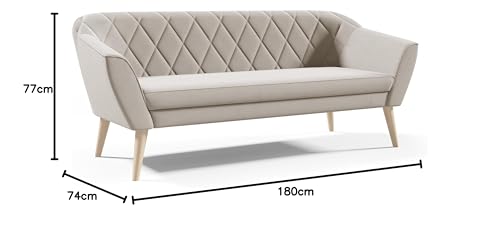 Sofa 3 Sitzer Beige Rosa Grau aus Samt Velour ohne Schlaffunktion Skandinavisch Holzbeine mit Wellenfedern (Rosa - Riviera 62) von Generisch