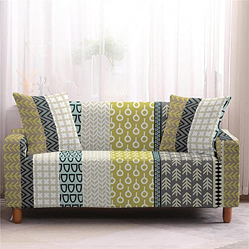 Sofabezug 3 Sitzer Salbeigrün Beige Waschbar Spandex Kratzfest Rechts Chaiselongue Modern Universal Schonbezug mit Gummizug Couchschutz von Generisch