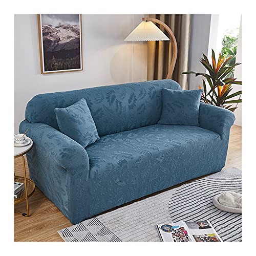 Sofabezug 3-Sitzer Stretch - Vintage Blätter Muster Solid Grau Blau - Premium Polyestergewebe & Stilvoller Schoner für 3-Sitzer Sofas Leicht zu reinigen von Generisch