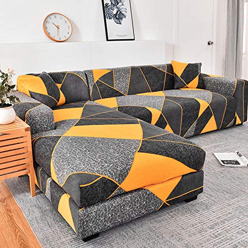 Sofabezug Ausziehbar mit Armlehnen Polyester Couchschutz für Wohnzimmer Dekor C-Line Grau Gelb Passend für 3-Sitzer + 3-Sitzer Sofas Sofabezug Ausziehbar mit Armlehnen Polyester Couchschutz für Wohnzimmer Dekor C-Line Grau Gelb Passend für 3-Sitzer + 3-Sitzer Sofas von Generisch