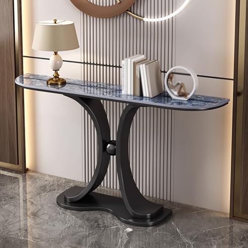Sofatisch, schmaler Flurtisch mit Steinplatte und schwarzem Metallstützfuß für Wohnzimmer, Schlafzimmer, Eingangsbereich, Foyer Sofatisch, schmaler Flurtisch mit Steinplatte und schwarzem Metallstützfuß für Wohnzimmer, Schlafzimmer, Eingangsbereich, Foyer von Generisch