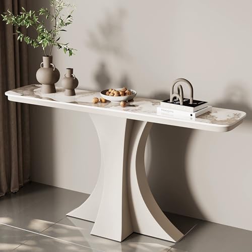 Sofatisch für den Eingangsbereich, 150 cm, weißer Tisch mit Metallsockel, ideal für Wohnzimmer- oder Flurdekoration von Generisch
