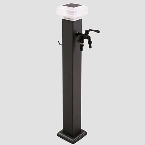 Solar-LED-Wassersäulenleuchte für den Außenbereich – vertikaler Gartenbrunnen aus Edelstahl 304 mit Doppelhahn, frostsicherem Hydranten (schwarz, 31 Zoll) zur Gartendekoration. von Generisch