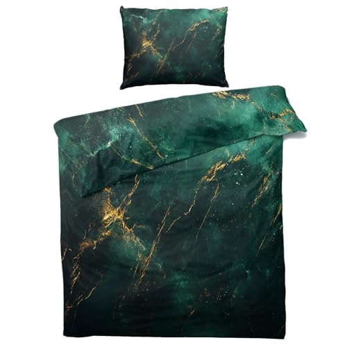 Sommer Bettwäsche 135x200 Dunkelgrün Gold, Marmor 3D Modern Bettbezug 135 x 200 2er Set, Wendebettwäsche mit Kissenbezug 80x80 cm, Mikrofaser Bettwäsche-Sets mit Reißverschluss LS1532 von Generisch