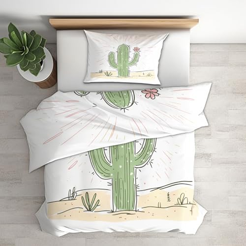 Sommer Bettwäsche 135x200 Kaktus, Tropische Pflanzen Bettbezug 135 x 200 2er Set, Wendebettwäsche mit Kissenbezug 80x80 cm, Mikrofaser Bettwäsche-Sets mit Reißverschluss LSZFQ1624 von Generisch
