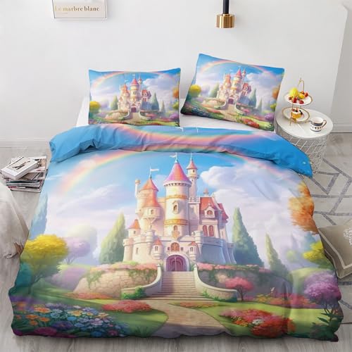 Sommer Bettwäsche 135x200 Prinzessin - Mädchen Schloss Bettbezug 135 x 200 2er Set mit Kissenbezug 80x80, Weiche Mikrofaser Sommerbettwäsche mit Reißverschluss für Schlafzimmer Deko N-&224 Sommer Bettwäsche 135x200 Prinzessin - Mädchen Schloss Bettbezug 135 x 200 2er Set mit Kissenbezug 80x80, Weiche Mikrofaser Sommerbettwäsche mit Reißverschluss für Schlafzimmer Deko N-&224 von Generisch