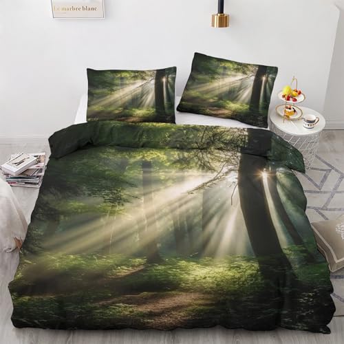 Sommer Bettwäsche 135x200 Wald - Naturmotiv Bettbezug 135 x 200 2er Set mit Kissenbezug 80x80, Weiche Mikrofaser Sommerbettwäsche mit Reißverschluss für Schlafzimmer Deko N-&164 von Generisch